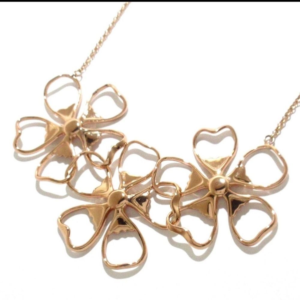 Ted Baker Statement Necklace Rose Gold Flower Crystal Signed EUC - Picture 8 of 9